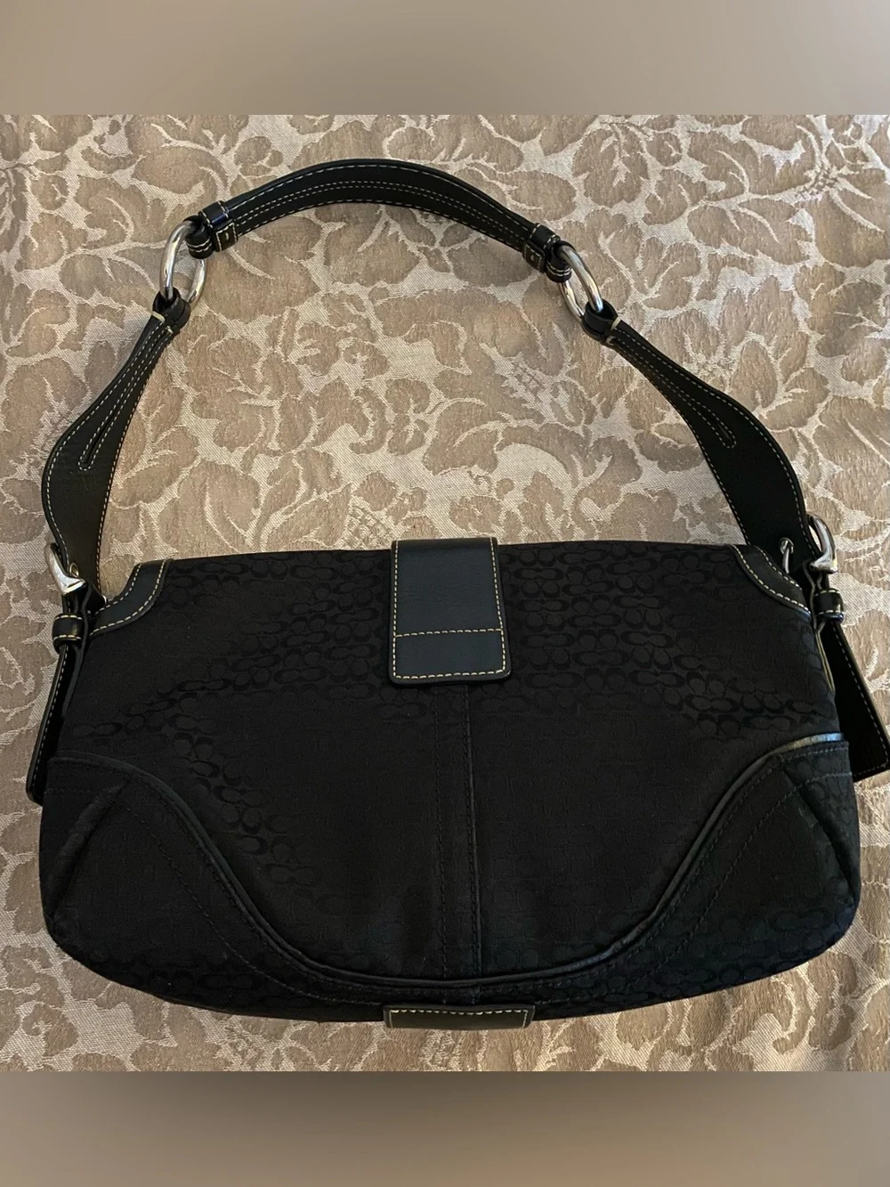 Vintage Coach 1463 Black Soho Flap Shoulder Bag Iconic Mini Jacquard Canvas